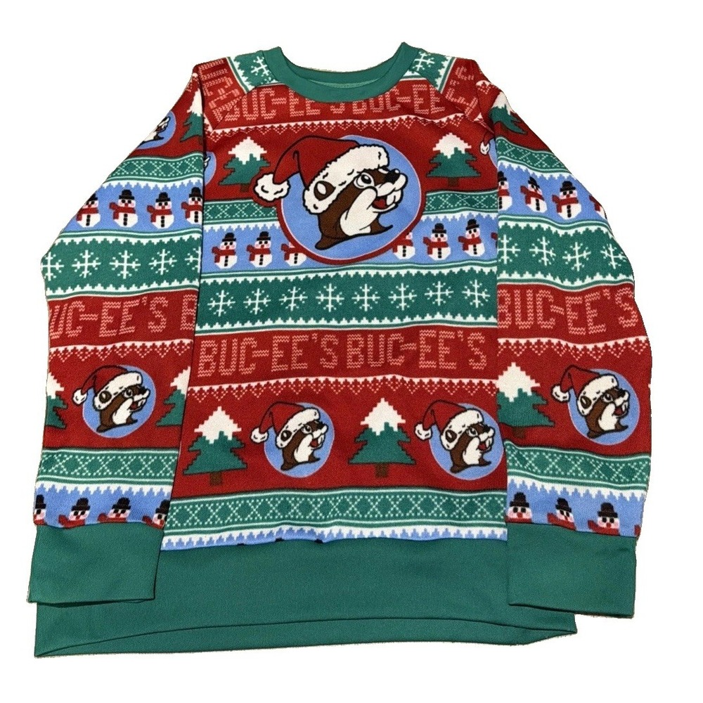 Buc-ee's Ugly Christmas Sweatshirt Men's 2XL Long Sleeve Santa Beaver Fair Isle